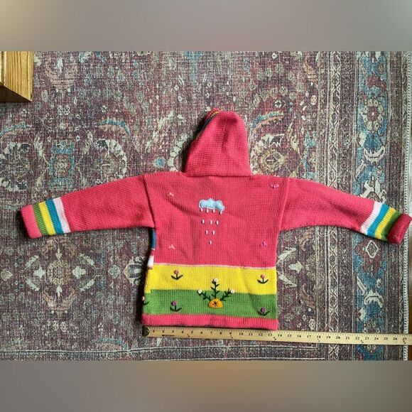 Colorful Pink Knit with embroidered details Kids Zippered Hooded Sweater - Picture 11 of 14